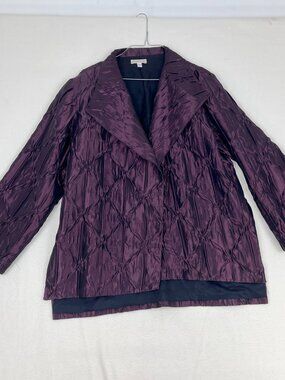 Lorain Croft Purple Crinkle Evening Jacket Open Front Swing Size S